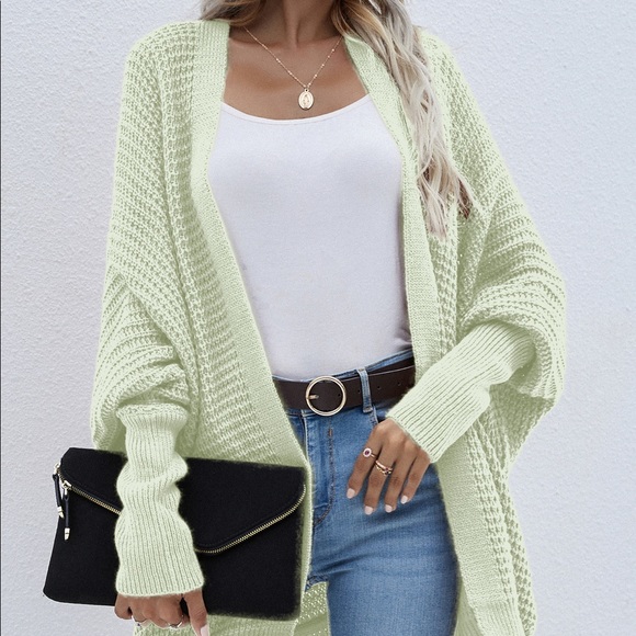 Bat Sleeves Loose Fit Cardigan Light Lime - Picture 6 of 6